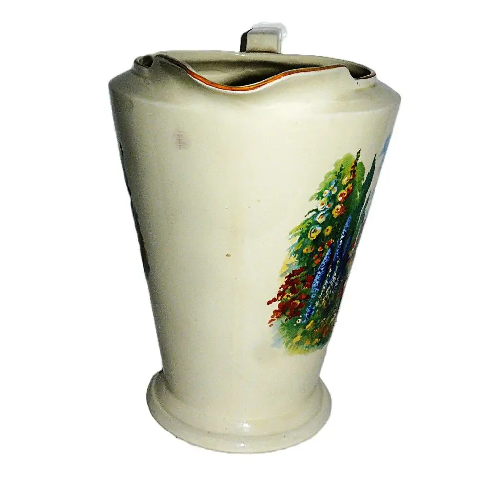 Vtg Burleigh Ware Staffordshire England Cottage Garden Ceramic Pitcher Jug 11-in